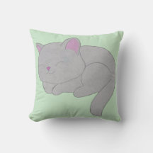 Sleeping Grey Kitten Throw Pillow