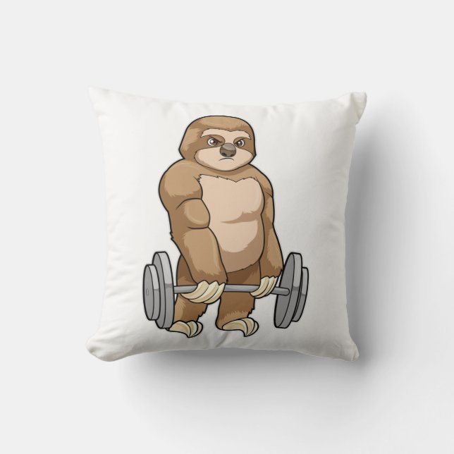 Coussin Sloth au Bodybuilding avec Barbell (Recto)