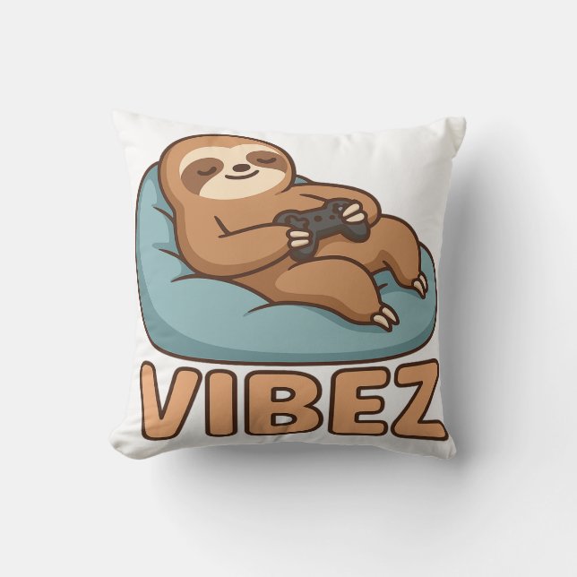 Coussin Sloth Gamer Vibes Pillow – Chill Bean Bag Controll (Recto)