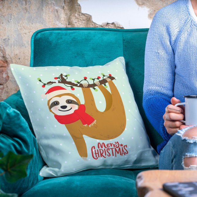 Coussin Sloth Joyeux Noël mignon Festif Animal de vacances (Créateur téléchargé)