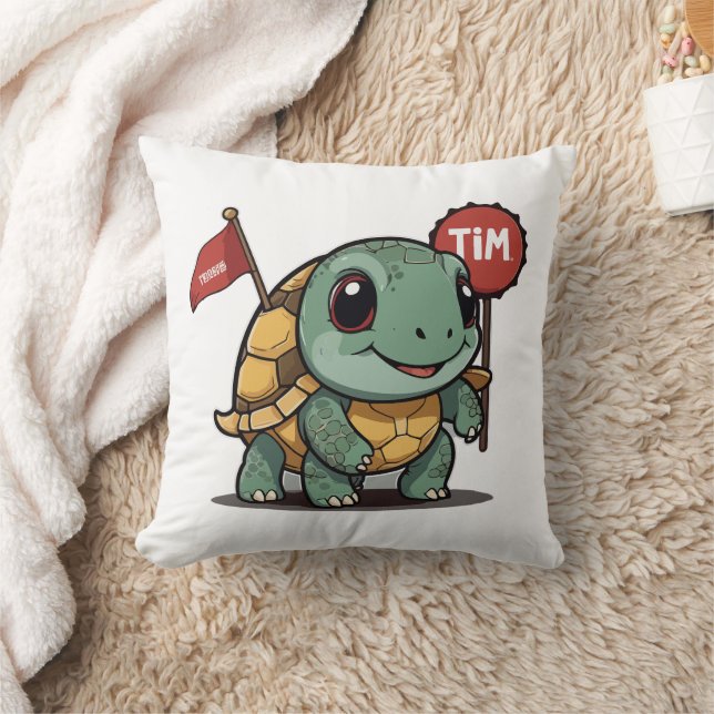 Coussin Slow Progress Is Still Progress – Cute Kawaii Turt (Couverture)