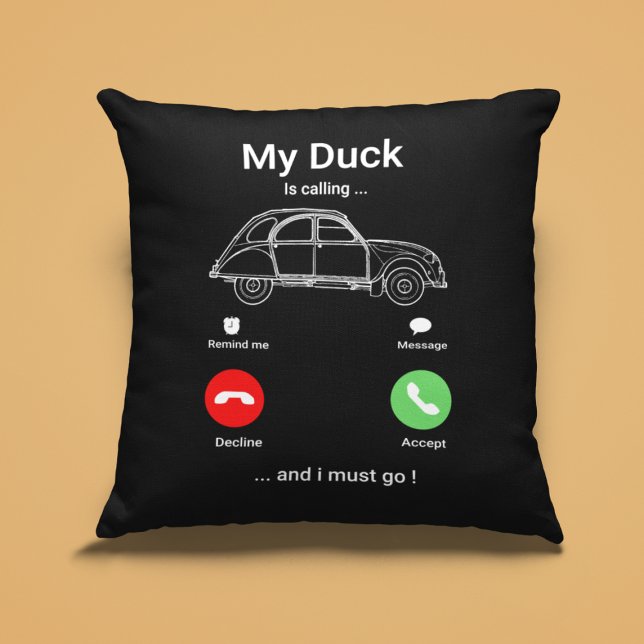 Coussin Smartphone 2CV Deux Chevaux drôle (2CV Pillow in Black with a Red Green and White Smartphone Illustration)