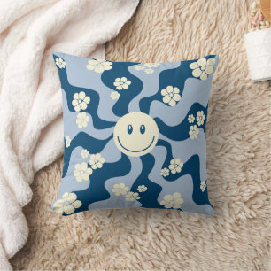 Coussin Smile - Bleu foncé, Bleu clair et Crème