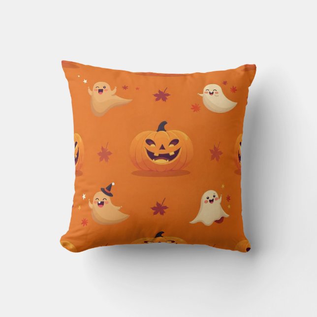 Coussin Smiling Pumpkin & Ghost Casual Pattern Pillow on B (Recto)