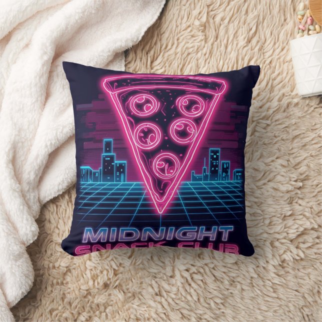 Coussin Snack Club de minuit - Neon Synthwave Pizza Slice  (Couverture)