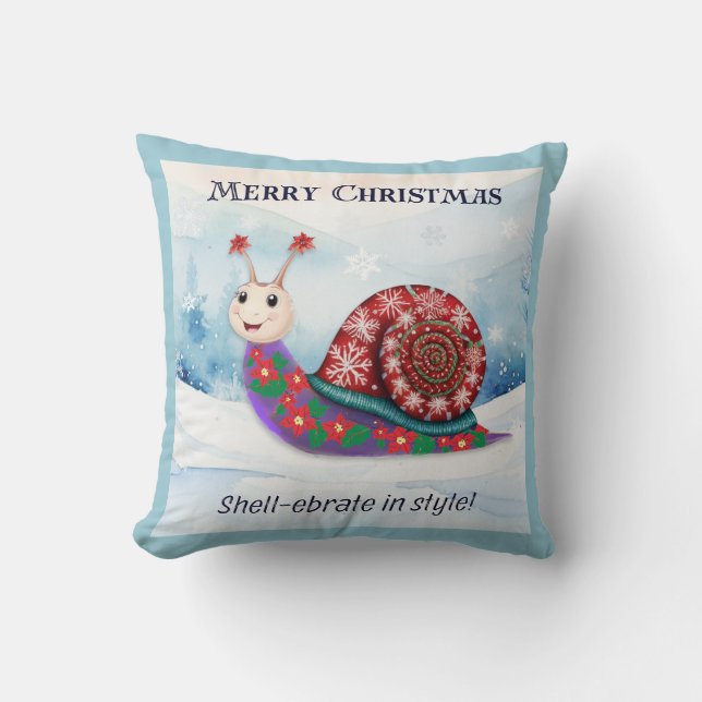 Coussin Snail Pun humoristique Joyeux Noël Personnalisé (Recto)