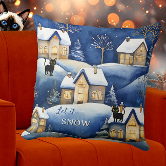 Coussin Snow Landscape Cute Winter Cat