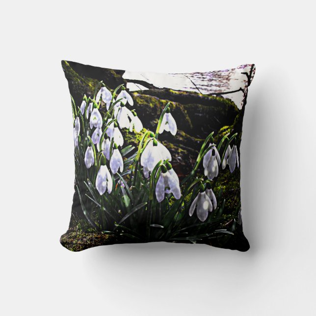 Coussin Snowdrops au Pays de Galles par Alexandra Cook (Recto)