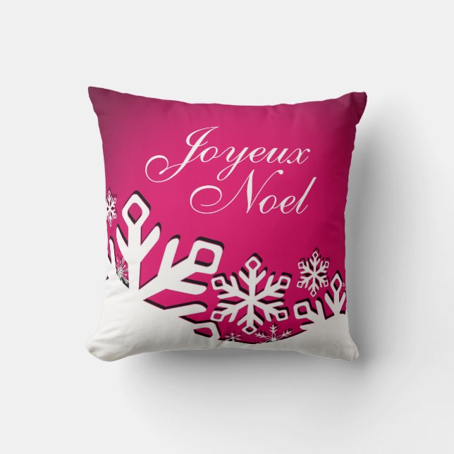 Coussin Snowflake City Joyeux Noel Noël | fuschia (Recto)