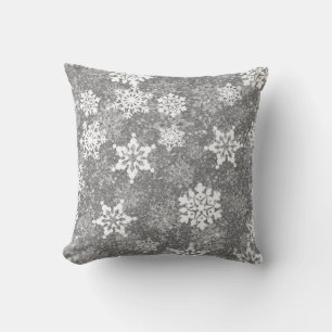 Coussin Snowflakes blanc Luxueux gris élégant Noël