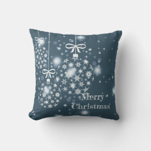Coussin Snowflakes, bleus et blancs, balloons, merry
