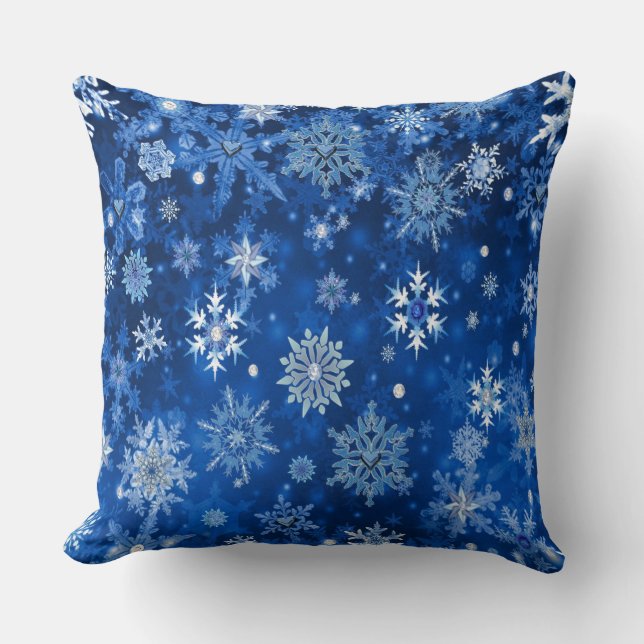Coussin Snowflakes de Noël Bleu et argent (Recto)