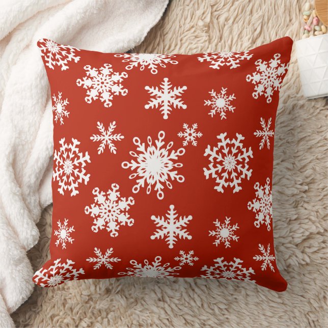 Coussin Snowflakes on Red Background (Couverture)