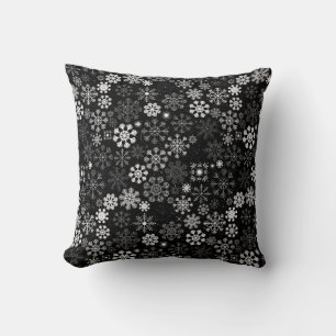 Coussin Snowflakes Vintage rustique noir et blanc