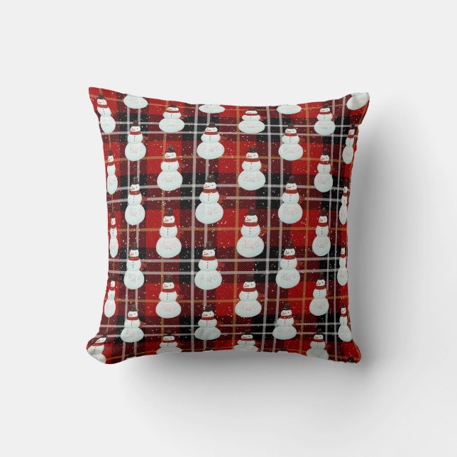 Coussin Snowman dans les flocons de neige Tartan Jeu d'ore (Recto)