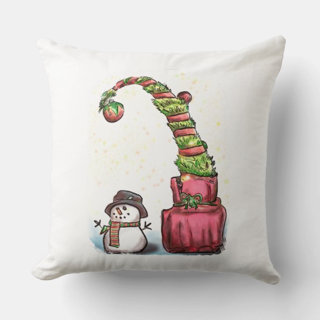 Coussin Snowman de Noël avec ornement (Recto)