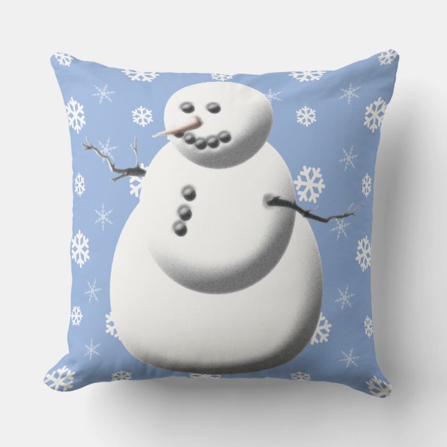 Coussin Snowman D'Hiver Bleu Clair Et Blanc Vacances (Recto)