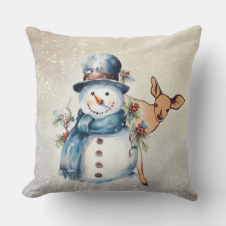 Coussin "Snowman Entouré à Holly" avec un Faun