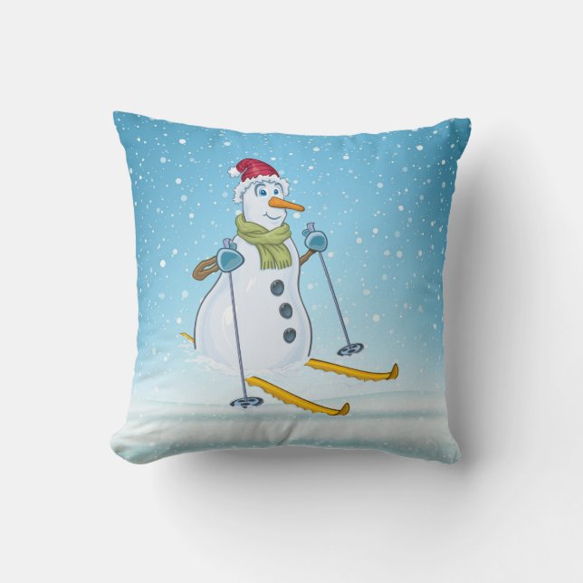 Coussin Snowman sur Ski (Recto)
