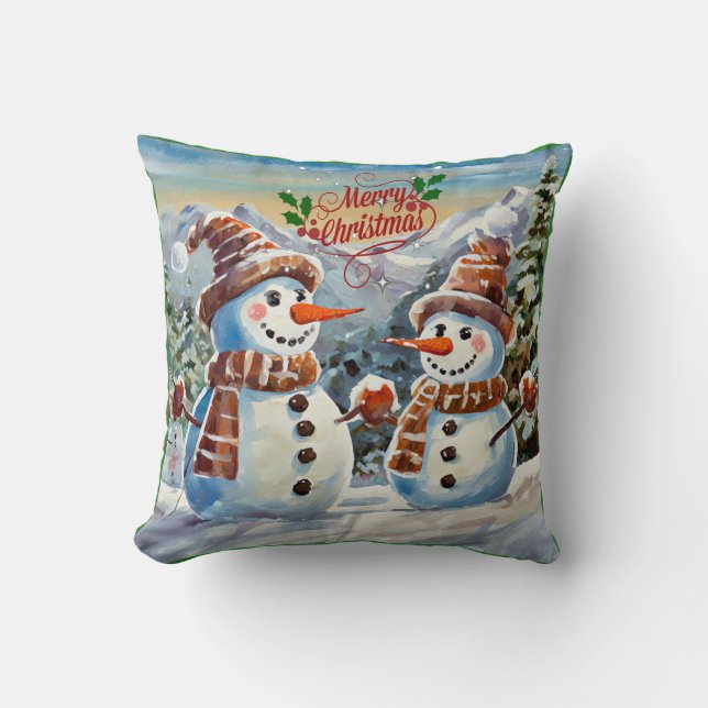Coussin Snowmen, Joyeux Noël, (Recto)