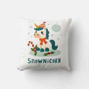 Coussin Snownicorn Licorne Mignonne Bonhomme de Neige Noël