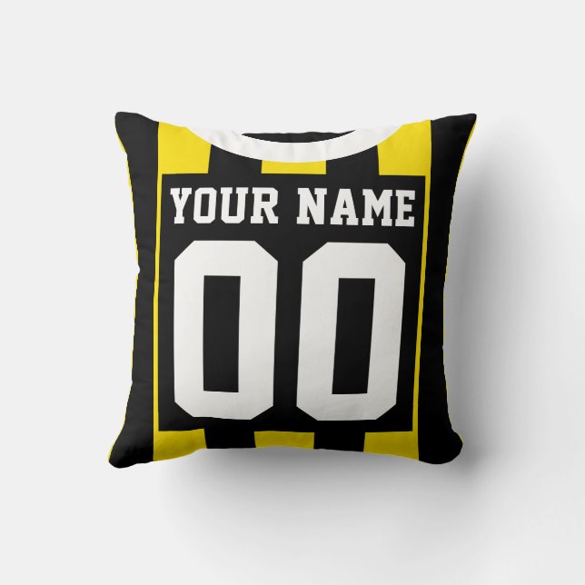Coussin Soccer Jersey Nom et numéro noir et jaune (Verso)