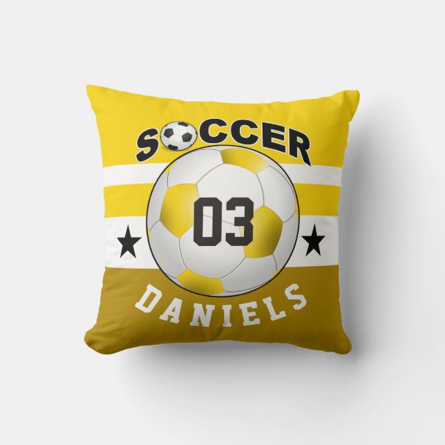 Coussin Soccer Sports Jersey Nom personnalisé Numéro| jaun (Recto)