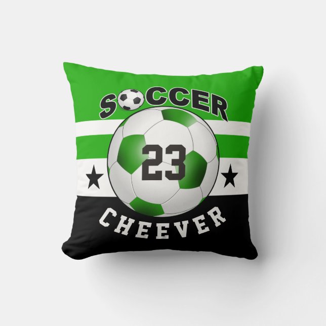 Coussin Soccer Sports Jersey Nom personnalisé Numéro| vert (Recto)