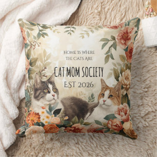 Coussin Société de maman de chat botanique vintage Décor d
