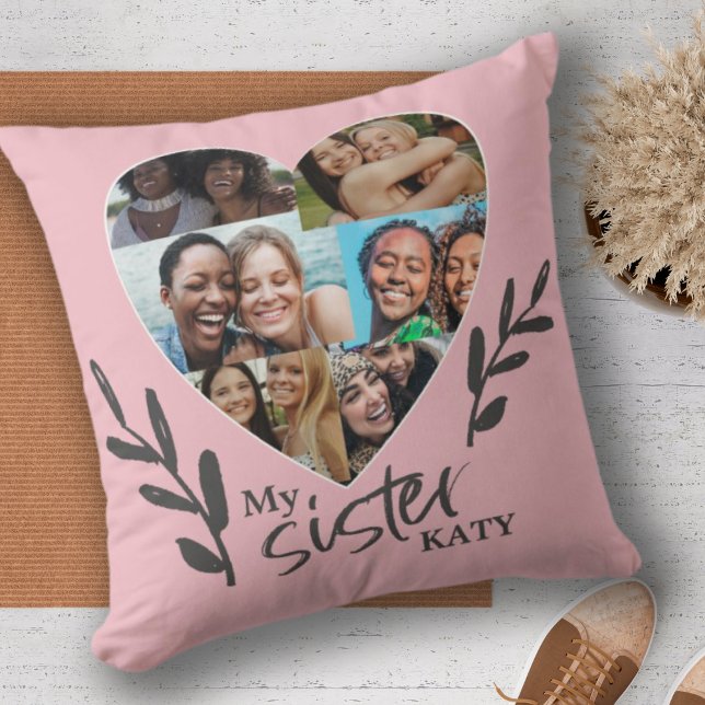 Coussin Soeur Keepsaké Coeur Photo Collage Citation (Créateur téléchargé)