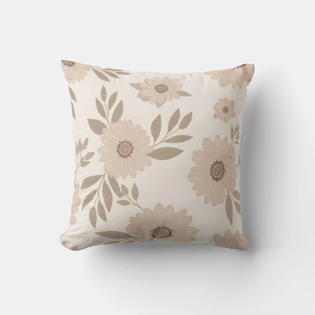 Coussin Soft Beige Floral Pattern Throw Pillow (Recto)