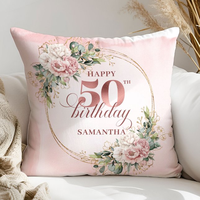 Coussin Soft Blush Rose Gold 50th Birthday Pillow Gift (Soft Blush Rose Gold 50th Birthday Pillow Gift)