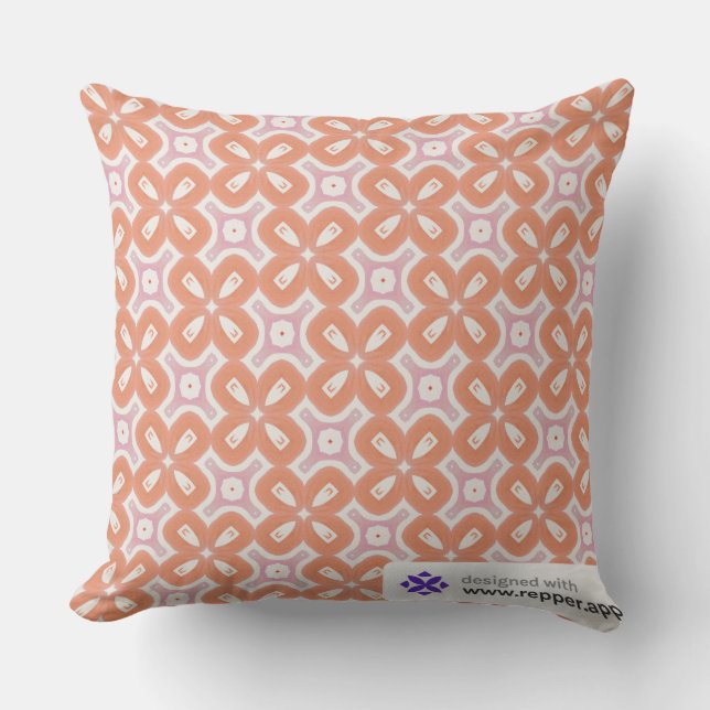 Coussin Soft Orange & Pink Floral Geometric Pillow – Moder (Recto)