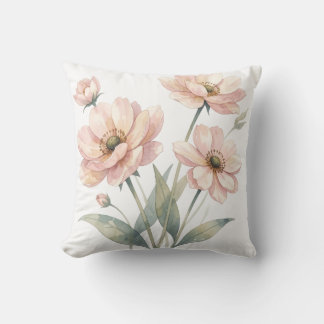Coussin Soft Pink Floral Watercolor Bouquet Art