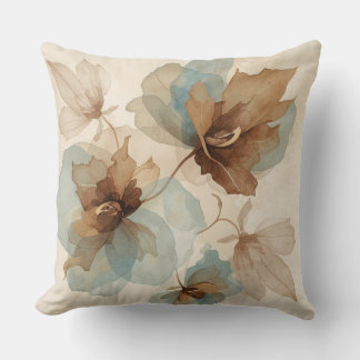 Coussin Soft Teal Blue Brown Tan Rustic Watercolor Floral