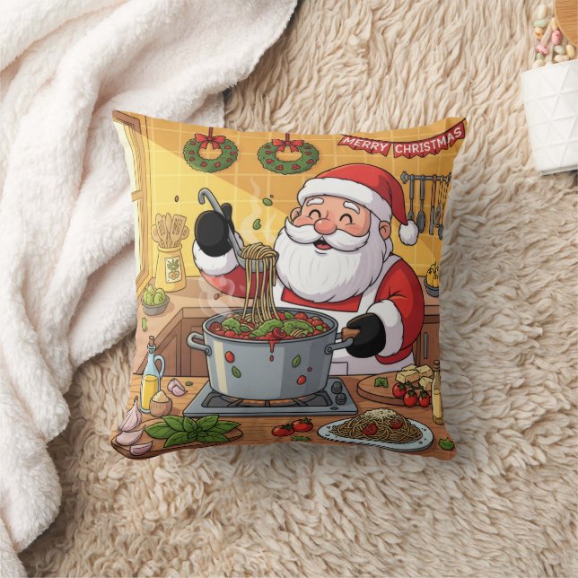 Coussin Soirée de pâtes au chef Père Noël personnalisé (Couverture)