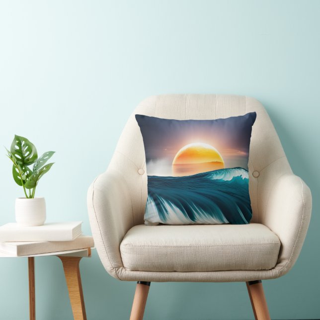 Coussin Soleil au-dessus des vagues océaniques (Chaise)