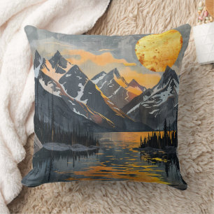 Coussin Soleil d'or sur les monts neige - Boho Wilderness