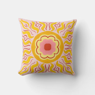 Coussin Soleil fleuri - jaune & rose pastel