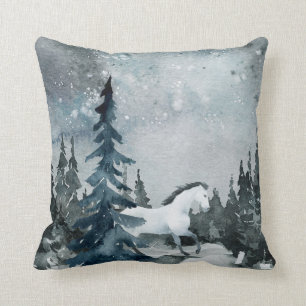 Coussin Solstice d'hiver Forêt de bois Cheval blanc