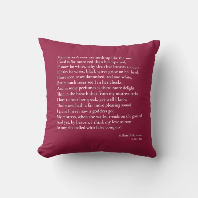 Coussin Sonnet 130 Les yeux de ma maîtresse ne sont rien (Recto)
