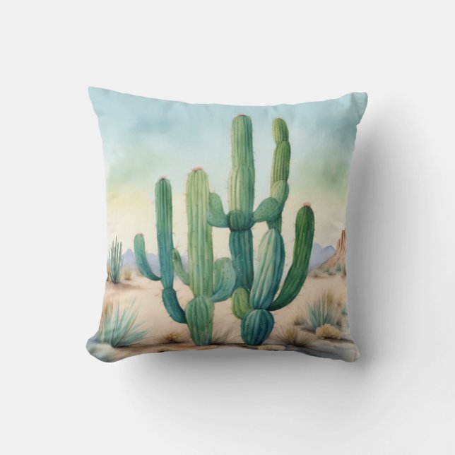 Coussin Sonoran Splendor Aquarelle Cactus Décoratif (Recto)