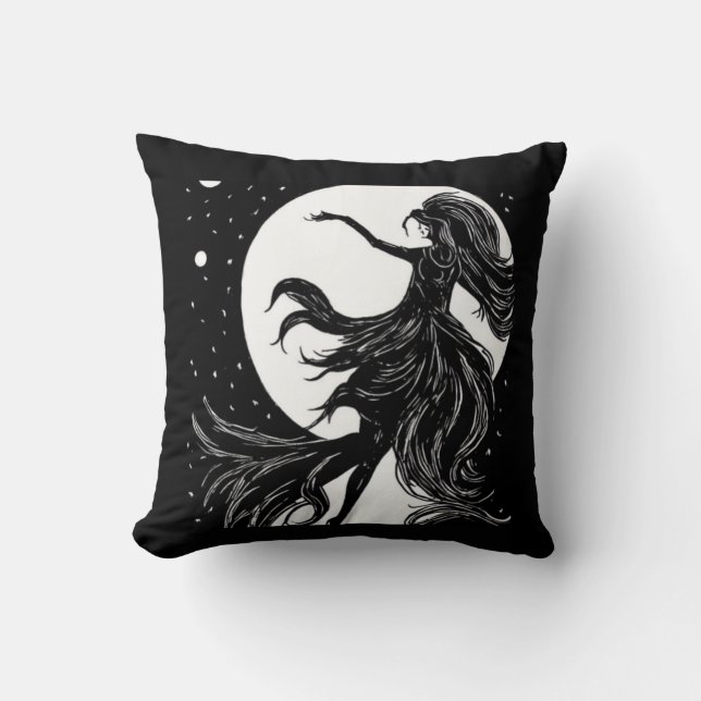 Coussin sorcière dansante au clair de lune halloween A.I.  (Recto)