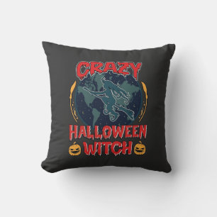 Coussin Sorcière de Halloween fou Citrouille Volant Lune N