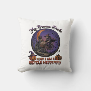 Coussin Sorcière de messager de vélo cassé balai Halloween