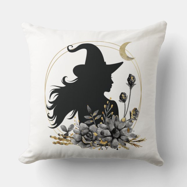 Coussin Sorcière d'Halloween contemporaine moderne (Recto)
