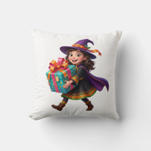Coussin Sorcière Magique Livrant des Cadeaux Halloween Fan