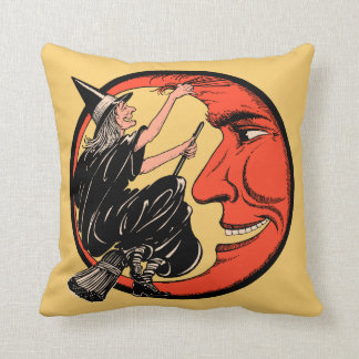 Coussin Sorcière vintage de Halloween sur son balai