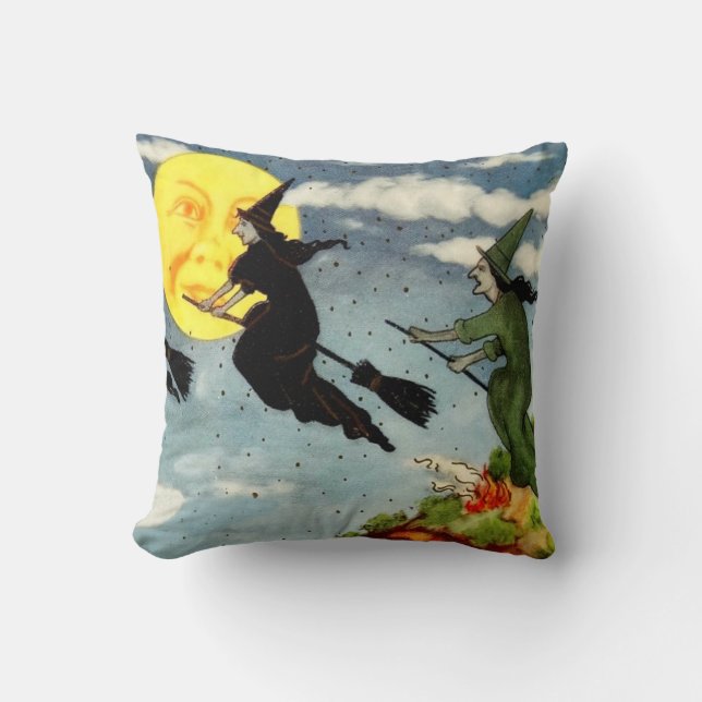 Coussin Sorcière Volant Homme Dans Le Ciel Lune (Recto)