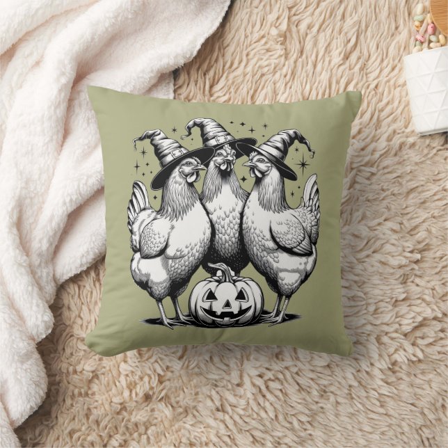 Coussin Sorcières de poulet drôle Halloween sorcière Vinta (Couverture)